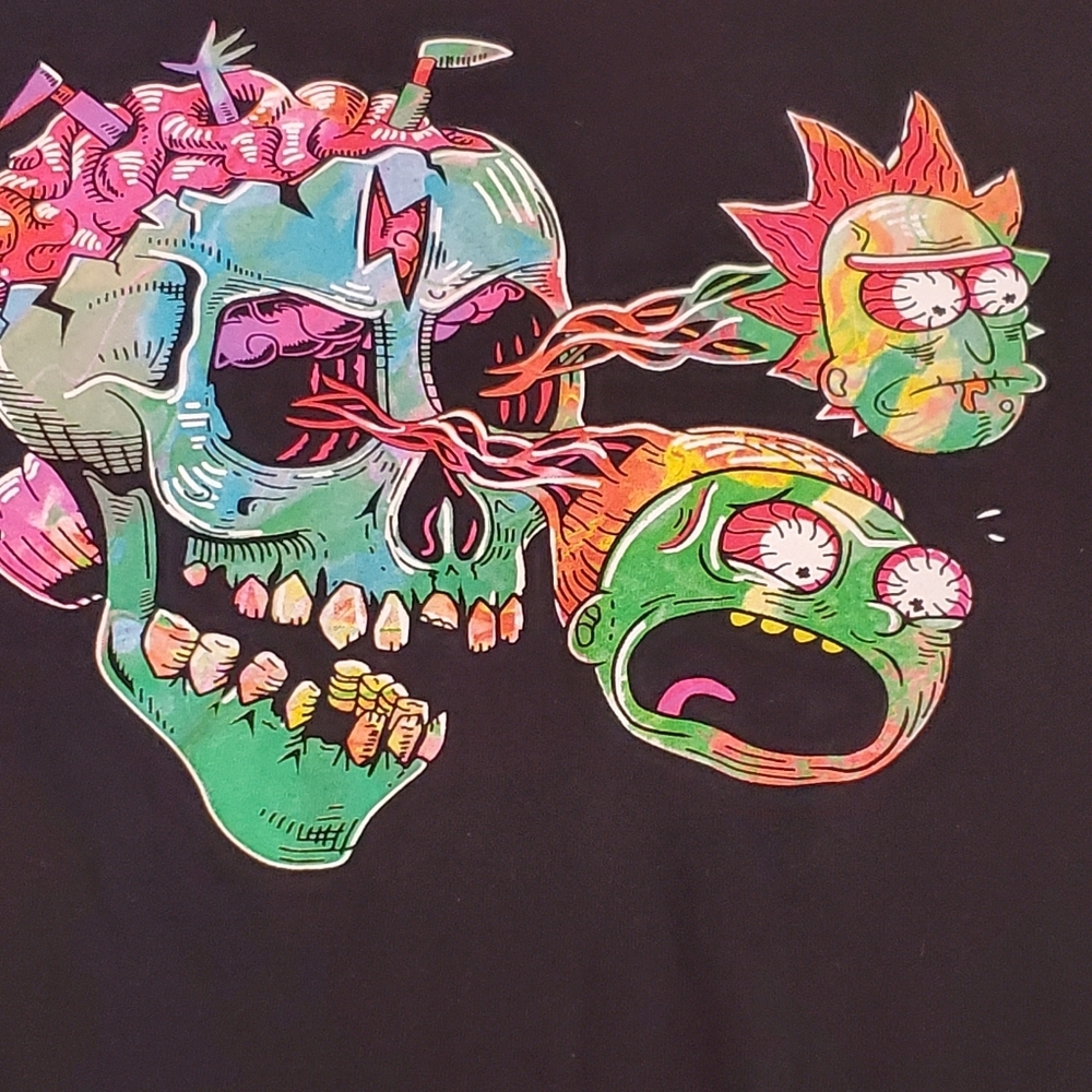 Rick And Morty Adult Size M Black Graphic Tee Trippy Zombie Skull - Picture 3 of 7